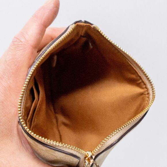 Women's Zip Wristlet COACH Coated Canvas White Cross Grain Leather Tan Signature - Picture 3 of 4